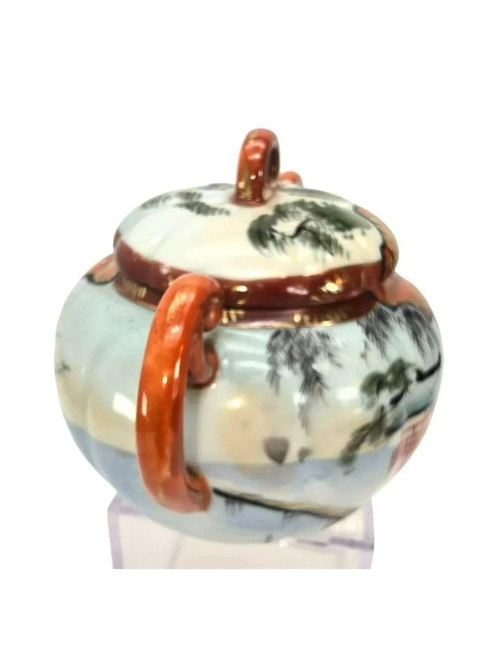 Vintage Japanese Sugar Bowl Hand-Painted Porcelain Lidded With Handles JE322